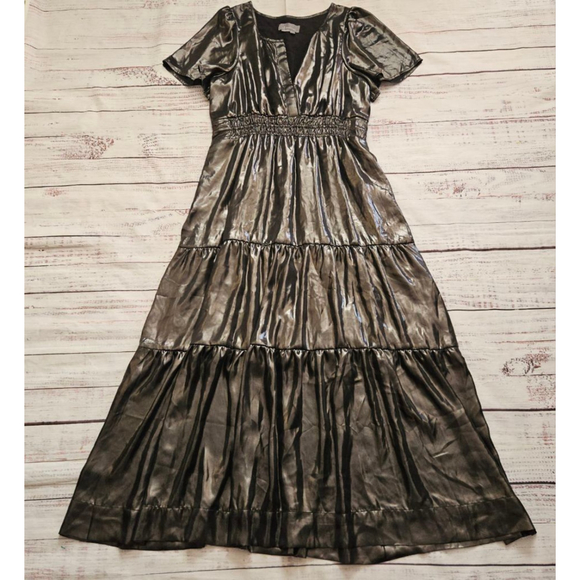 Anthropologie Somerset Maxi Dress Shine Edition Metallic Tiered Holiday Large - Picture 2 of 9